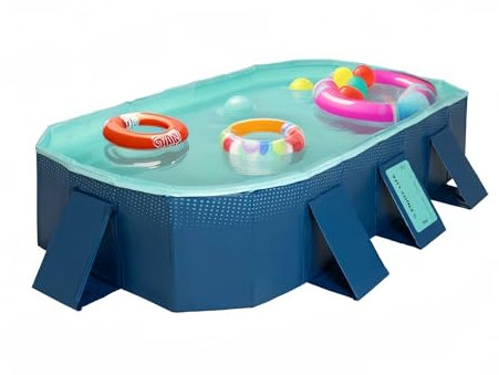 Everkeen Faltbarer Pool Nicht-aufblasbarer Tragbarer Schwimmbad Verdickter Rutschfester PVC Schwimmbecken Kinderbecken zum Spielen Mit Hunden Und Haustieren Große Innen- und Außen Planschbecken 2.6M
