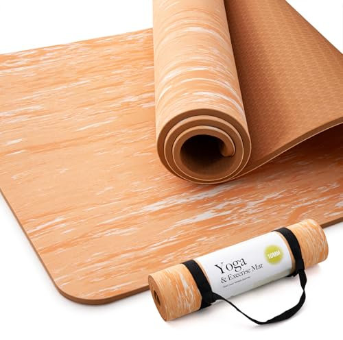 Marjar Rutschfest Yoga Matte, 2/5 Zoll (10MM), Gummi und TPE Dicker YogaMatte mit Riemen für Frauen Männer, Yogamatten, Sportmatte für Gymnastik Sport,Pilates und Home Workout,Orange