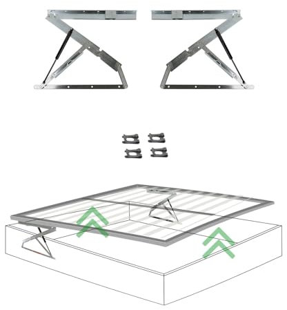 P17- ALZARETE GET-UP LETTO MATRIMONIALE | Kit Completo: 2 Trapezi + 2 Pistoni a Gas 1100N + 4 Clips + 8 Viti + 2 Staffe “L” + 2 Cavallotti | Meccanismo Sollevamento Orizzontale