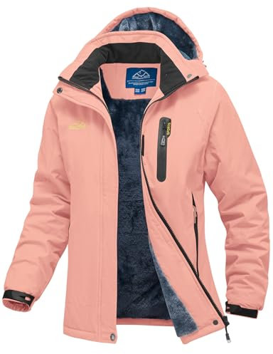 YSENTO Damen Winterjacke Wasserdicht Skijacke Softshelljacke Warm Gefüttert Winddicht Outdoor Snowboardjacke(Rosa,M)
