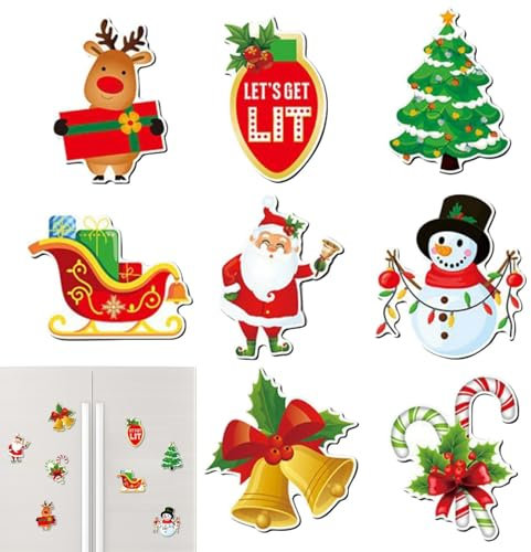 Imanes de Navidad para Nevera, 8 Adhesivos magnéticos de Papá Noel, Cubierta magnética para Nevera, imanes Fuertes para Cocina, Variedad de Patrones