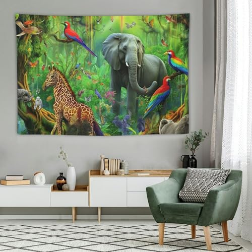 56 Wandteppich Tiere Tropisch Regen Giraffe Elefant Affe Nashorn Afrika Wandtuch Weiches Wandteppiche Decor Tapestry Für Schlafzimmer Wohnzimmer Zimmer 130x152cm