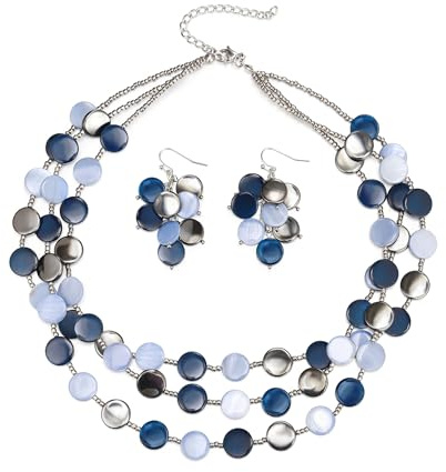 EVER FAITH Seeblau Halskette für Damen, Mode Boho Shell Beaded Statement Chunky Collar Modeschmuck