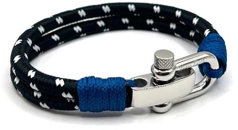 Men's Nautical Double Rope Bracelet With Stainless Steel Shackle | Silver Bolt Clasp - Surfer Jewellery (Midnight Black)