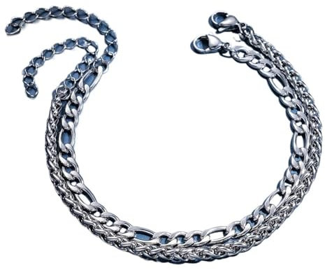 VIVAZYTGH Ensemble de Bracelets de Cheville en Acier Inoxydable, Couleur Argent, for Femmes et Hommes, chaîne en métal, Usage Quotidien, Bijoux de Cheville sur Pied, 2 pièces