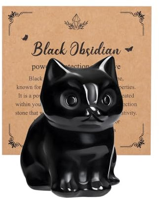 JSDDE Black Obsidian Crystal Cat Figurine - Cute Gemstone Cat Statue Gifts