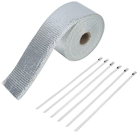 Ausla Abgasrohr Isolierung Schlauch Fiberglass Auspuffrohr Wickelband, 5mAuto Hitzeschutz Isolierung, 5x500x0.2cm, Silber, bis zu 2000°F hitzebeständig