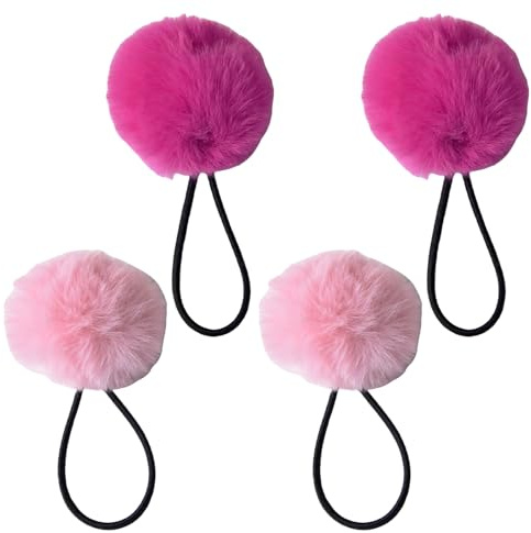 4 Stück Pompon-Haargummis, flauschig, elastisch, Zubehör für Mädchen, rosa Haargummis, Ballschleifen, dehnbare Nylon-Haarbänder