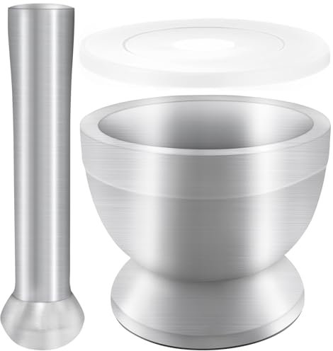 Xpieoyrm Mörser mit Stößel Set, Lebensmittelecht Pestle and Mortar 304 Stainless Steel Mit Kunststoffabdeckung, Klein Gewürzmühle Brecher, Kräutermühle für Gewürze, Pestos oder Pasten