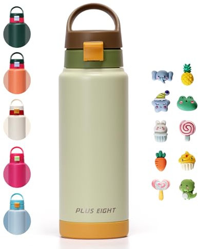 pluseight Water Bottle with Straw Lid, 750ml Vacuum Insulated Water Bottles, Stainless Steel Water Bottle Wide Mouth for Sports, Gym or Office, BPA-Free Keep Cold 24H Hot 12H (Light Green)