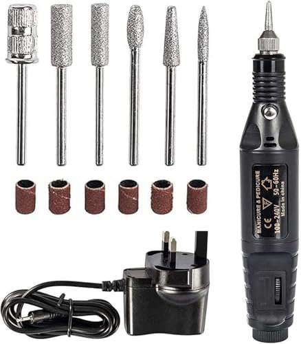 Electric Nail File for Thick Toe Nails, Adjustable Speed Electric Nail Drill Portable Nail Drill for Gel Nails with 6 Drill Bits Sanding Bands Beginner