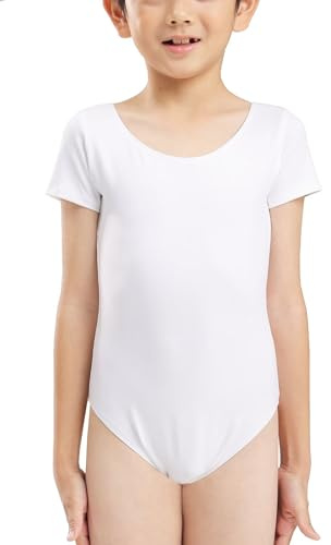 s.lemon Kurzarm Rundhals-Ausschnitt Ballett Gymnastik Body Tanz Trikots fur Jungen 9433 Weiß 130