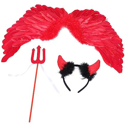 ROMISBABA 1Satz Teufel Kostüm Für Teufelsflügel Teiliges Kostüm Für Halloween Kostümpartys Natürlichen Federn Langlebig Für Rollenspiele