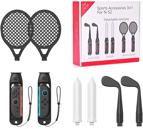 Switch 2 Sport Zubehör Set kompatibel mit Nintendo Switch 2 (2025), 10-teiliges Sport Kit mit Tennis-, Golf- und Schwert-Aufsätzen, Familien-Accessoires für Switch 2 Joy-Con Controller