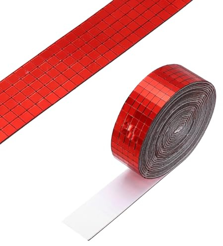 PATIKIL 5x5mm Selbstklebende Spiegel Mosaikfliesen 3600 Stück Rot | Quadratische Mini Glas Mosaik Disco Fliesen Aufkleber Für DIY Bastel Disco Ball Party Deko