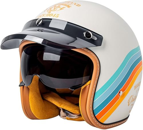 Casque Moto Vintage Casques Jet avec Visière Casques Bols Casque Mobylette avec Lunettes Homologué Dot/ECE Rétro Demi Casque Moto Vélo Scooter Chopper pour Adultes Homme Et Femme 11,L