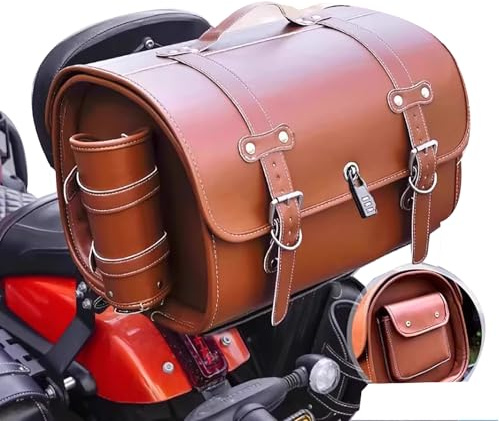 Sacoche de Selle Moto Étanche 33 L Vintage, Sac Moto pour Porte‑Bagages Arrière, Coffre De Rangement pour Coffre De Voyage, Grande Capacité (Marron)