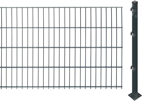 Doppelstabmattenzaun inkl. Pfosten zum Aufschrauben (Höhe: 83 cm, Länge: 12 m) | Doppelstabmatten in Anthrazit | UV- und witterungsbeständig
