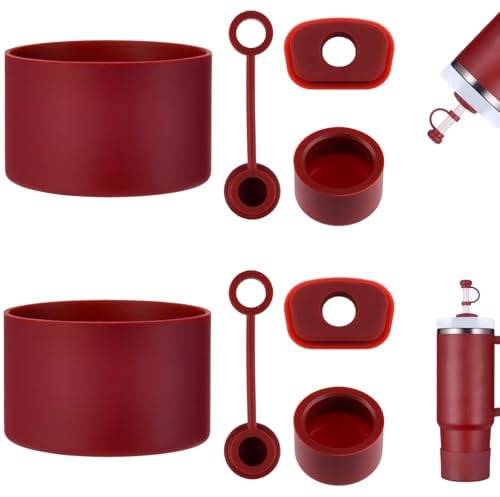 HYZ 8pcs Stanley Cup Accessories, Spill Proof Stopper & Boot Set, Cranberry | Color-Matched silicone kit for Stanley, straw cover caps, leak-proof seals & protective base boots, fits 30 & 40 oz