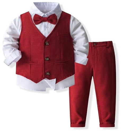 Yaopelky Ensemble de Costume Formel pour bébé garçon avec Gilet et nœud Papillon, Robe, Chemise, Pantalon, Tenues de Mariage pour garçons