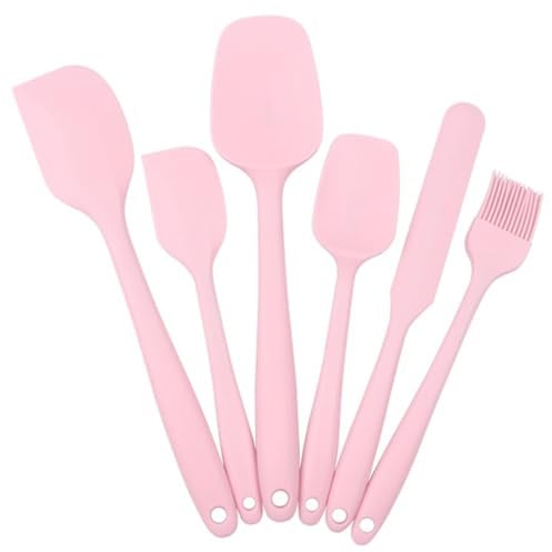 6PCS Silicone Spatula Set, Food Grade Heat Resistant Rubber Spatulas Set, BPA-Free, Kitchen Utensils Set for Cooking Baking and Mixing, Dishwasher Safe for Nonstick Cookware, Pink