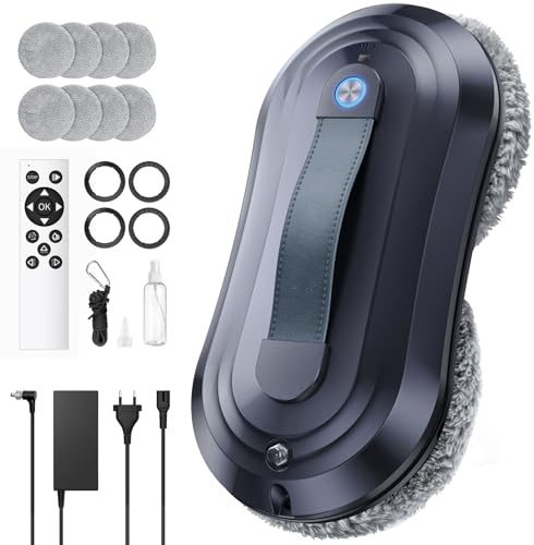 Yeerain Robot Laveur de Vitre, Fonction Vaporisation, Aspiration Turbo 7000Pa, Silencieux, 3 Modes, Navigation Intelligente, Détection Bords, 10 Lingettes