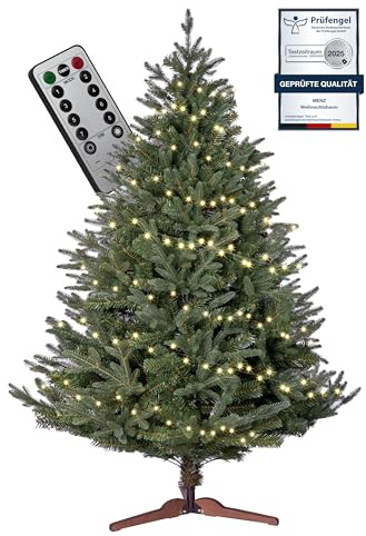 Menz Künstlicher Weihnachtsbaum 180 cm mit LED-Lichterkette – 2-in-1 Set, Dichte PVC&PE-Zweige, Fester Christbaumständer, Leichter Aufbau & Kompakte Lagerung