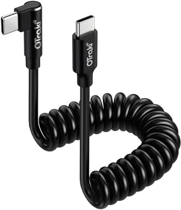 OTraki Cavo USB-C a Spirale 240W 0.3-0.8 m Retrattile 90 Gradi con QC3.0 | Cavo Retrattile per Ricarica Veloce, compatibile con iPhone 17/16, Galaxy S25/S24 e iPad, portatile
