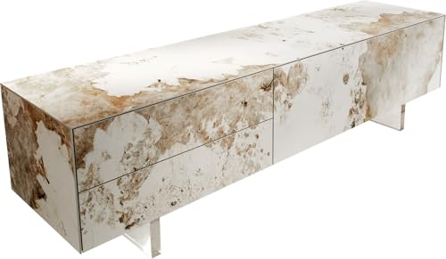DELIFE TV-Board Cuor Keramik Minas Melange Weiß-Beige 180 cm 1 Klappe 2 Schubfächer Fuß Schwebeoptik Acrylglas Lowboard