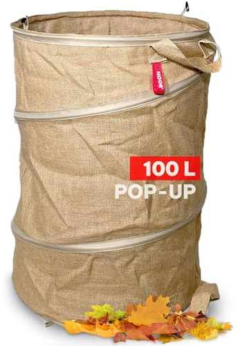 NOOR Gartensack POP-UP JUTE - 100 Liter Gartenabfallsack Ø 45 x 60 cm | Faltbarer Laubsack aus robustem Jute-Gewebe - selbststehend, transportstark und ideal für Grünschnitt, Baumschnitt und Laub