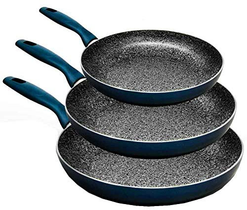 Royalty Line Set of 3 Frying Pans in Stone, Aluminium Coating Marbled Non-Stick, Metal, Switzerland Concept Colours and Design