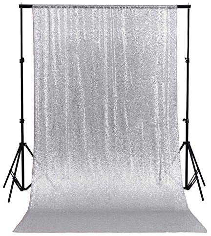 ShinyBeauty 125x180 cm Silber Pailletten Stoff Hintergrund Hintergrund Hochzeit Pailletten Hintergrund Vorhang Stoff Drapieren erröten Wohnkultur (Silber, 4FTx6FT)