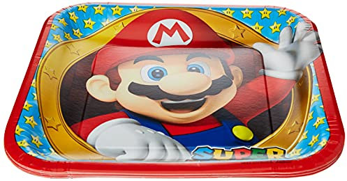 amscan Assiette en Carton Super Mario, 9901535, 23 cm, Blue