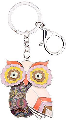 BONSNY Emaille-Metall-Kette, Eulen-Schlüsselanhänger für Frauen, Autotasche, Charms, Anhänger, Geschenke, Braun