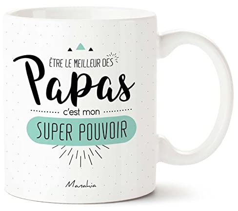 Manahia - Mug Papa Super Pouvoir - Cadeau Fête des Pères Unique | Tasse Meilleur papa - Bonne fête papa - Idée anniversaire & Noël - Boîte cadeau kraft - Imprimée en France
