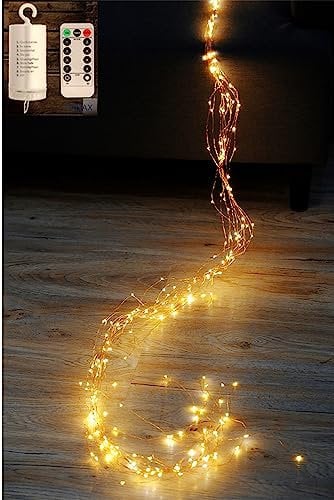 PANAX 200 Micro-LED Lichterbündel auf hochwertigen Kuperdraht mit 10 Strängen 200cm - Batterie Betireb mit Anhänge Weihnachtsdekoration in warmweiß