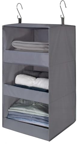 GRANNY SAYS hänge Organizer mit 3 Fächern, 1 Stück Hängeaufbewahrung Schrank, Kleiderschrank Organizer Hängend, Grau Hängeregal, Hängeorganizer Schrank, faltbare hänge Regal Stoff, hanging Organizer