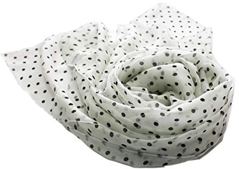 Prettystern Damen leicht Chiffon Seiden-Schal Polka Dots Punkte gepunktet Silk Scarf - 200/65 schwarz weiß