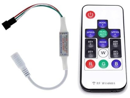 Taikuwu LED Controller WS2811/WS2812B Kompatibel - 14 Tasten RF Fernbedienung mit 358 Lichteffekten, 5-24V RGB Controller für LED Streifen