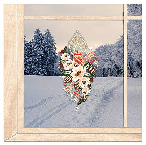 atelier alles-Spitze Elegantes Weihnachts-Fensterbild Festliche Kerze aus bunter Luftspitze | Hochwertige Fensterdekoration | Wiederverwendbar | BxH: 18 x 37 cm