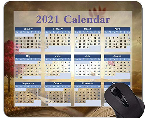 Yanteng Gaming Mouse Pad 2021 Jahreskalender mit Feiertag, Buch Landschaft Natur Mouse Pad mit genähter Kante