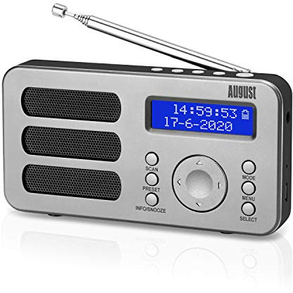 Radio Digitale Portatile DAB+/DAB/FM - August MB225 - Funzione RDS, 40 Preset - Radio Portatile Stereo/Mono - Dual Sveglia - Batteria Ricaricabile - Presa per Cuffie
