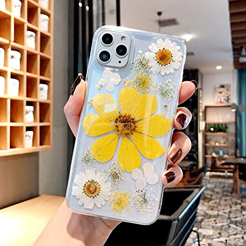Emlivi iPhone 8 Plus Hülle, iPhone 7 Plus Schutzhülle Handgefertigten Blume Silikon Transparent kristall Handyhülle Fallschutz Hülle, für Apple iPhone 8 Plus(5,5'') Case Cover, Große gelbe Blüten