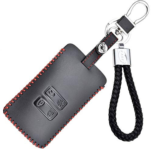 KASER Housse en Cuir Porte-Clés Compatible pour Renault Megane Scenic Laguna Koleos Clio Étui Coque Clé de Protection Keyless 4 Boutons Cover Télécommande Voiture