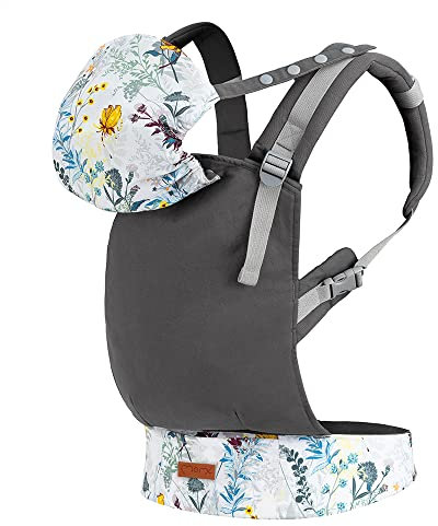 Marsupio MoMi COLLET per bambini di 3-48 mesi (peso 4-20 kg), 2 posizioni di sostegno con 6 punti di regolazione, con cappuccio e poggiatesta per il bambino