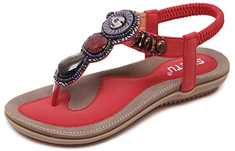 Onsoyours Sandales Femmes Plates, Chaussures Été Tongs à Talons Plats Claquettes Nu Pieds Semelle Compensée Confortable Bout Ouvert pour Filles Plage D Rougee D Rouge 40 EU