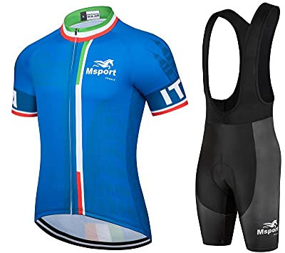 Msport Fahrradbekleidung Set – Komplettanzug Radtrikot + Trägerhose mit 5D-Gel-Polsterung Antistoß - A-10 3XL