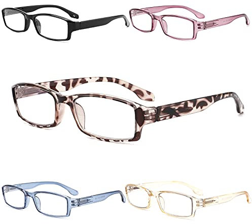 Yuluki 5er-pack Lesebrille Blaulichtfilter für Damen Herren Leicht Rechteck Brille Federscharniere 1.0