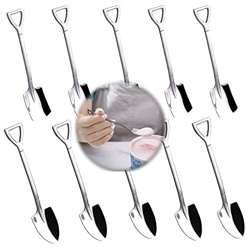 Tianyis Lot de 10 Cuillères à Dessert en Acier Inoxydable, Pelle Créative en Forme de Pelle, Cuillère à Pastèque, Cuillère Rouge, Thé au Lait, Café, Cuillère à Sucre, Crème Glacée