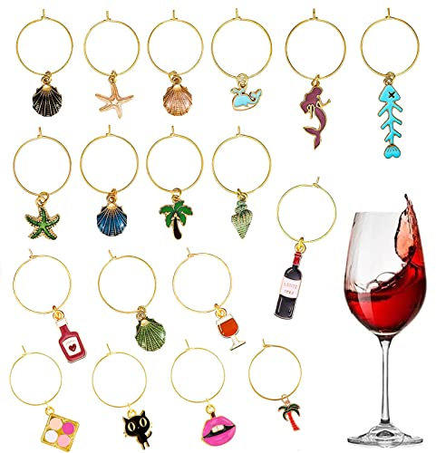VICDUEKG 18 Pcs Breloques pour Verre à Vin, Marqueurs pour Boissons, Fêtes, Décorations de Verres à Vin, Cocktails, Champagne, étiquettes d'identification